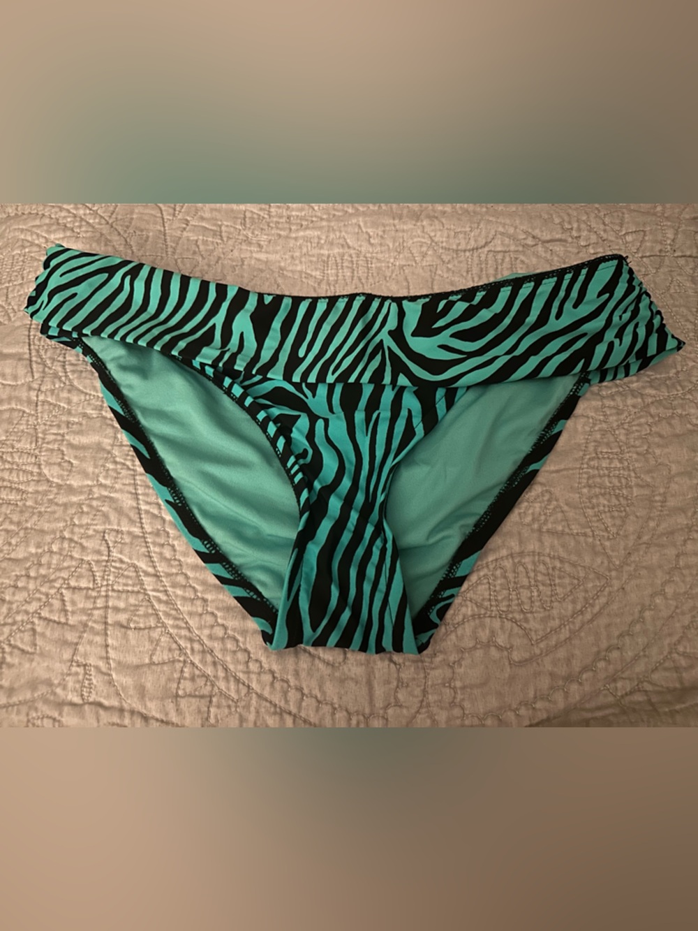 Bisou Bisou- Teal and Black Zebra Print Bikini Bottom- size Large
